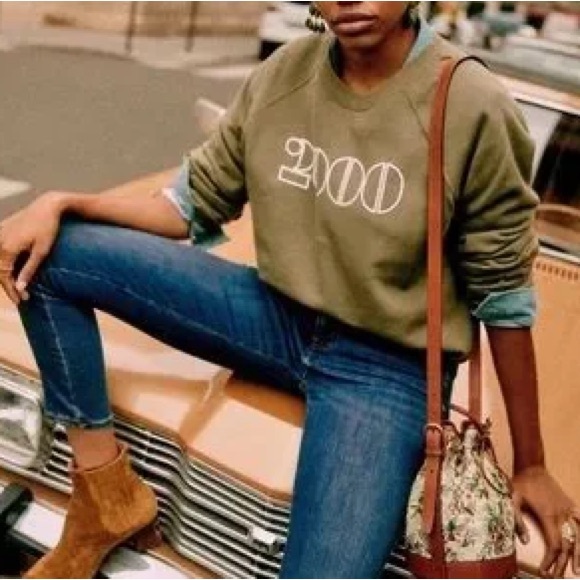 NWT - Sezane - Annee Sweatshirt 2000 - Khaki- Small - Picture 2 of 2